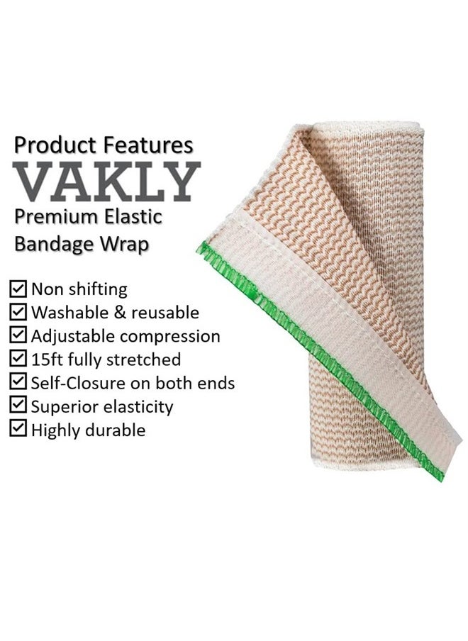 Vakly Elastic Bandage Wrap with Self-Closure [Pack of 10] 6 Inch Comfort Athletic Compression Roll, 5 Yards Stretched for Customized Compression on Knee, Ankle, Wrist + Vakly First Aid Kit Guide (6''X10)  - Image 3