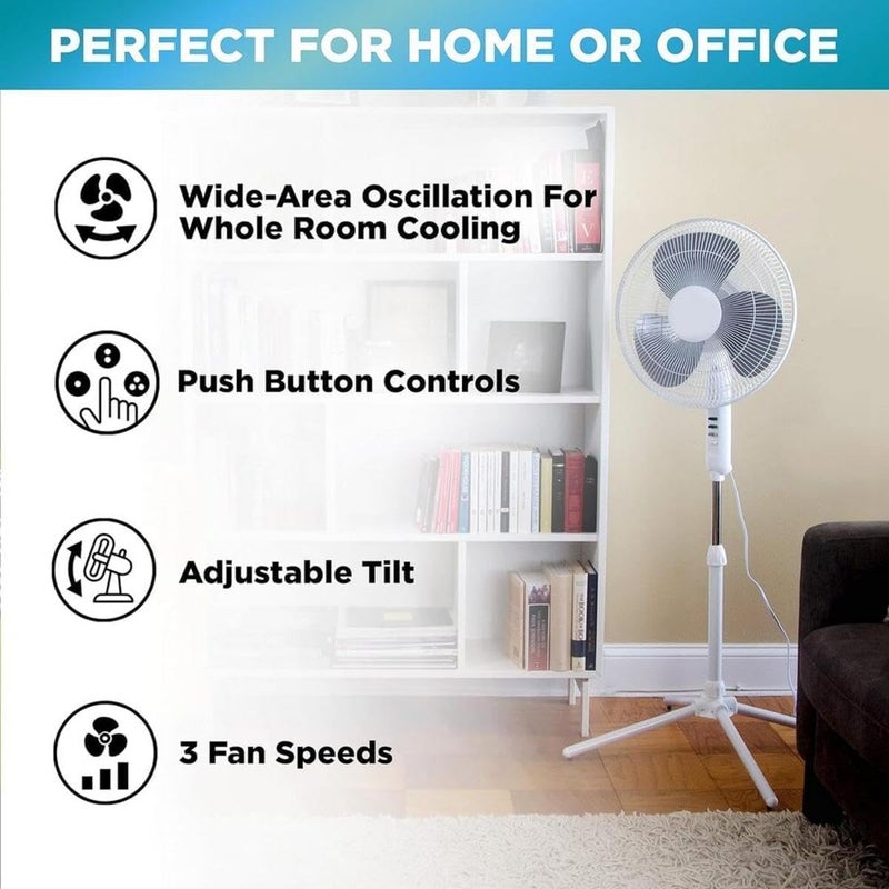 EZ-CHILL مروحة طاولة متأرجحة EZ-Chill 16 بوصة، 3 سرعات، رأس متأرجح بزاوية 90 درجة، ارتفاع وزاوية قابلة للتعديل، تدفق هواء قوي، أسود، MTFS-16B-BLK - Image 5