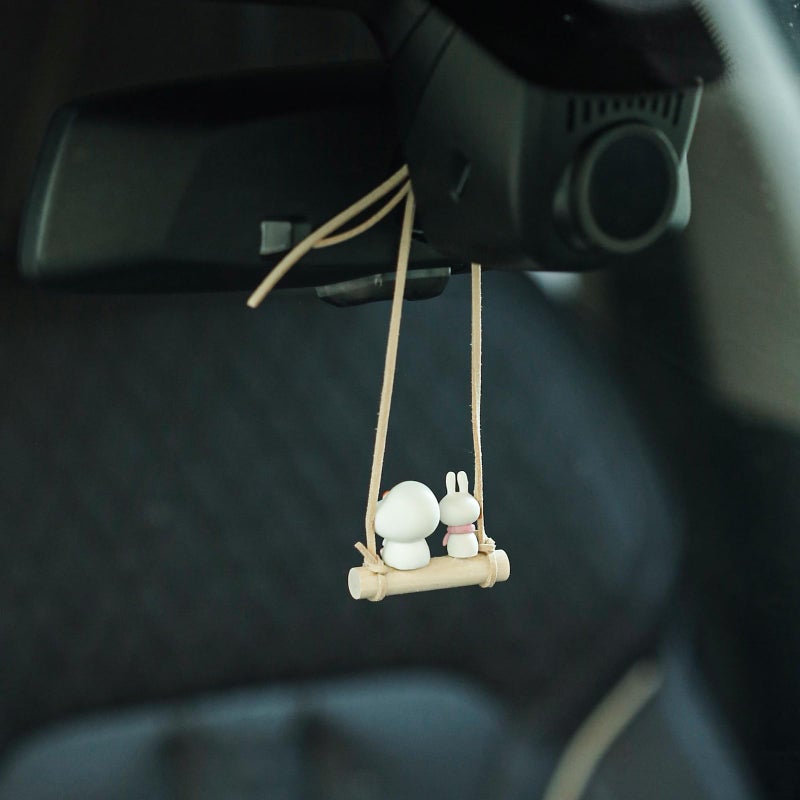YGMONER Cute Swinging Chick & Bunny Car Rear View Mirror Hanging Accessories Funny Car Interior Decor Gifts for Women Men (Chick and Bunny) - Image 5