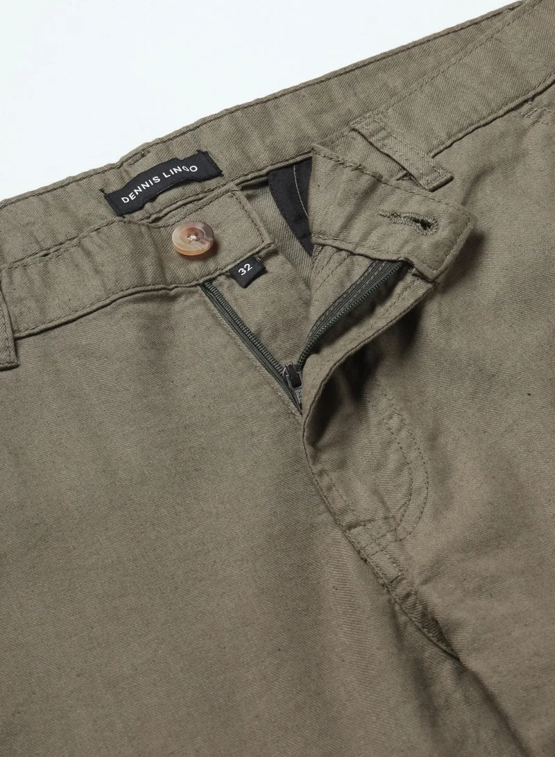 Dennis Lingo Light Olive Casual Trousers for Men - Slim Fit, Linen