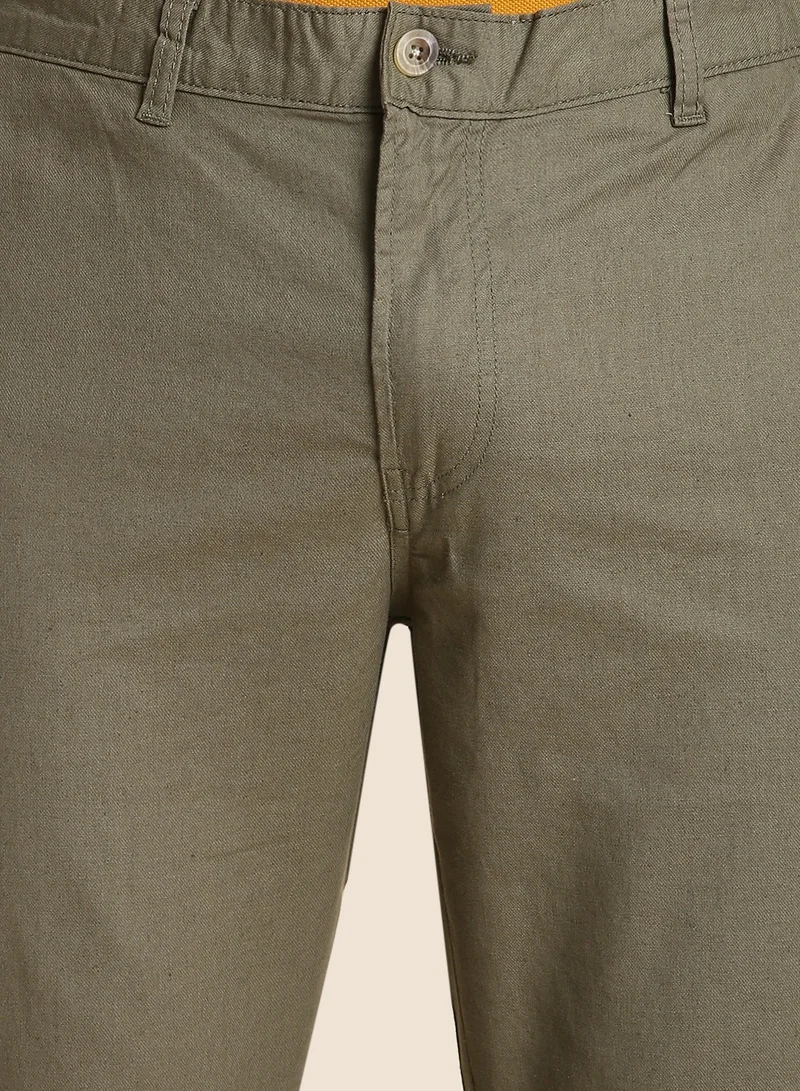 Dennis Lingo Light Olive Casual Trousers for Men - Slim Fit, Linen