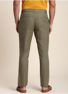 Dennis Lingo Light Olive Casual Trousers for Men - Slim Fit, Linen  - Image 3