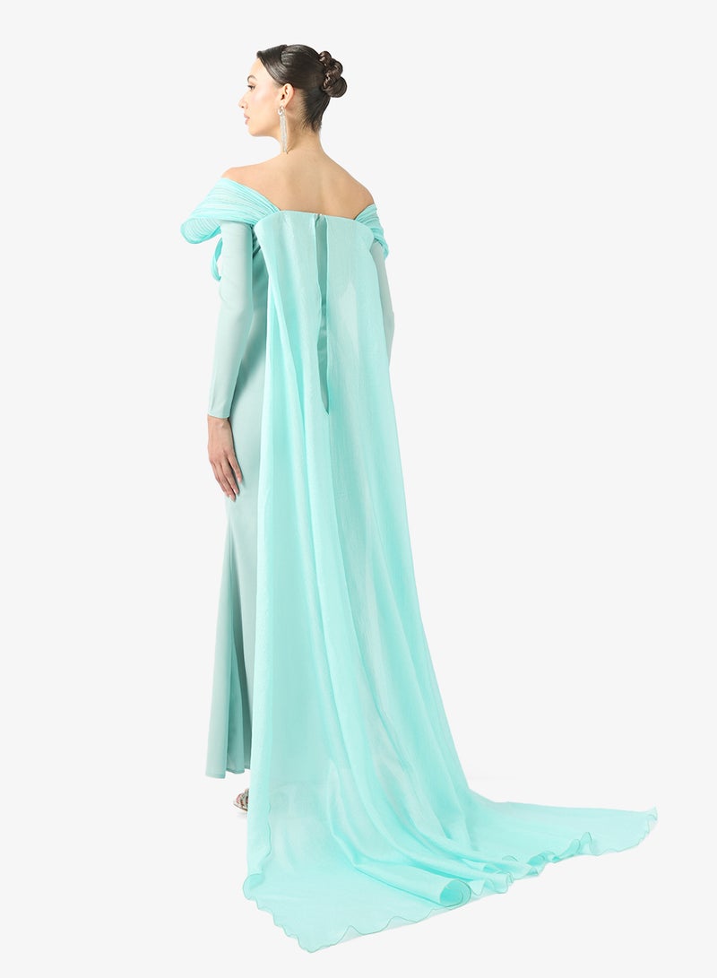 نمشي x فستان بياقة واسعة وذيل خلفي - Image 2