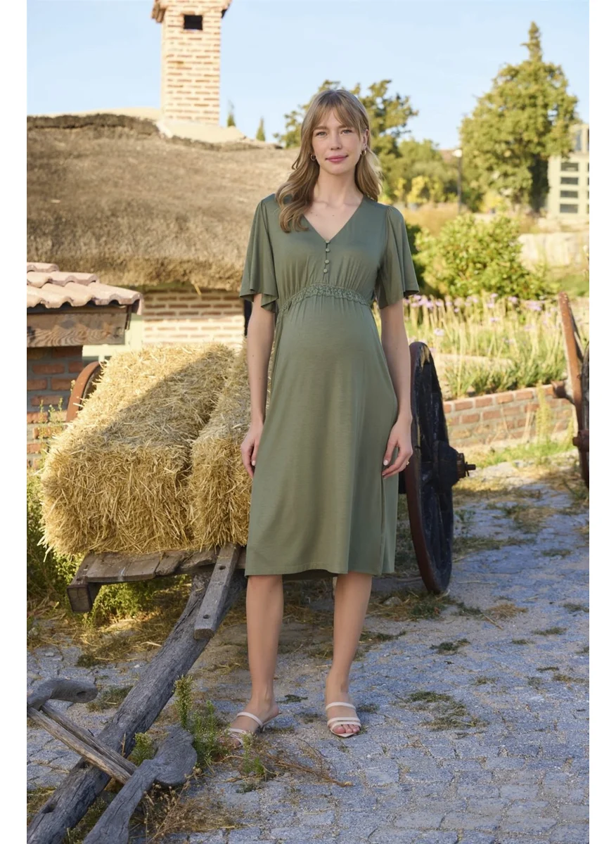 موناميسي 24069 Pregnant Postpartum Short Sleeve Nightgown-Green
