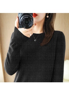 Generic Womens Autumn/Winter Knitted Sweater Pullover Thin Non-Wool Base Layer Round Neck Top New Style Fashionable Streetwear Black sweater 