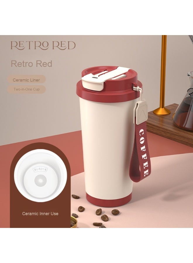 آنا كوب قهوة مزدوج مع غطاء سيراميك سعة كبيرة بجراب 316 من الفولاذ المقاوم للصدأ مع ماصة - Image 2