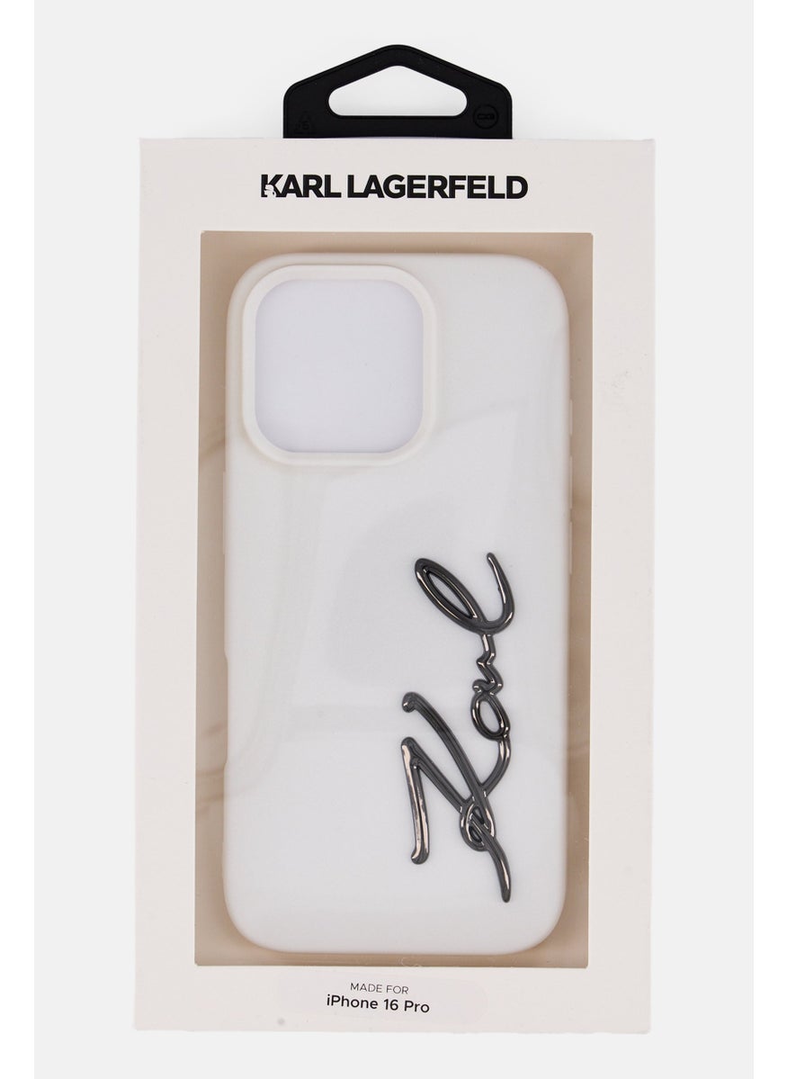 Karl Lagerfeld iPhone 16 Pro Metal Signature Logo With Silicone Case, White  - Image 3