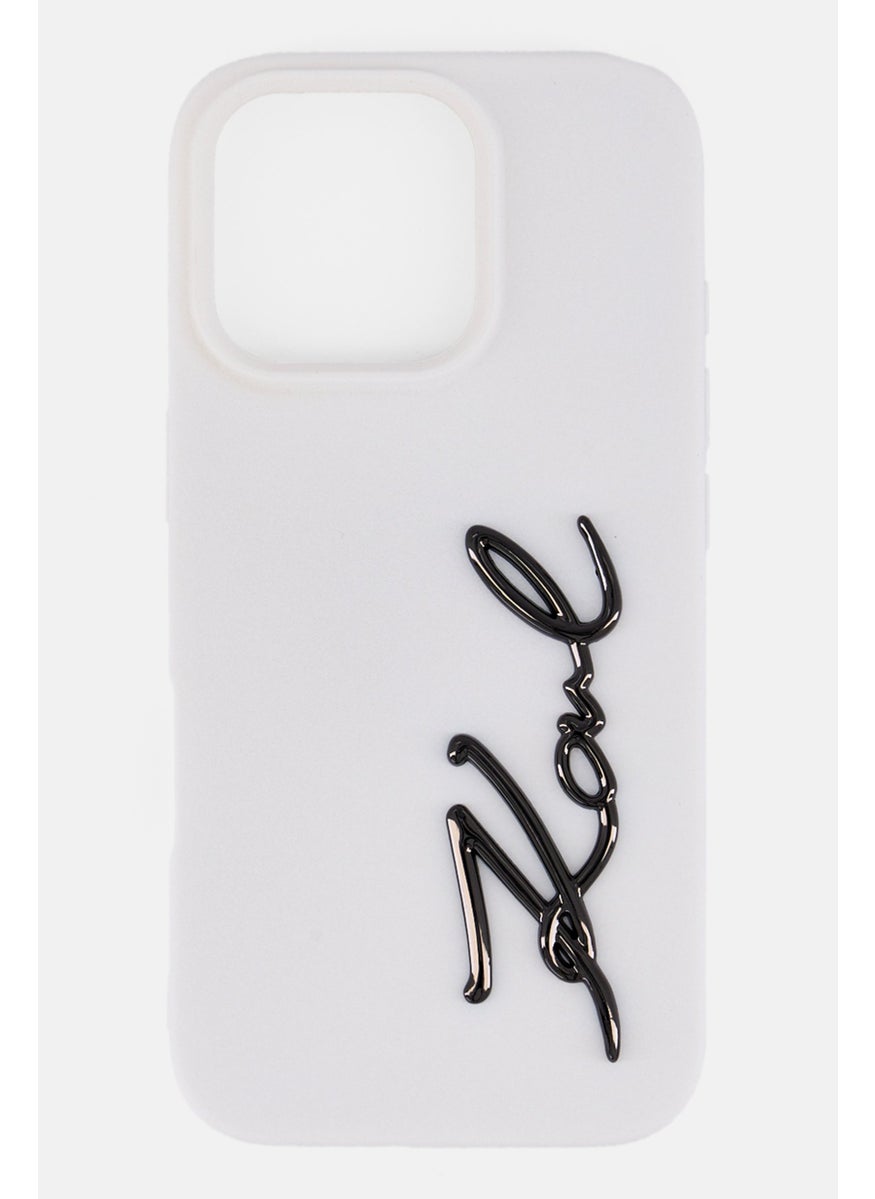 Karl Lagerfeld iPhone 16 Pro Metal Signature Logo With Silicone Case, White  - Image 1
