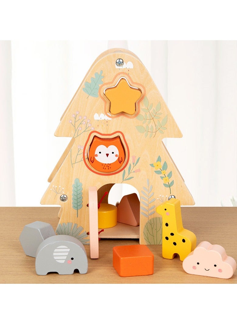 general Children's wooden early education animal shape cognition big tree wisdom house puzzle parent-child interaction porous large particle toys - Image 3