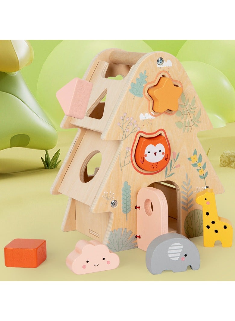 general Children's wooden early education animal shape cognition big tree wisdom house puzzle parent-child interaction porous large particle toys - Image 1