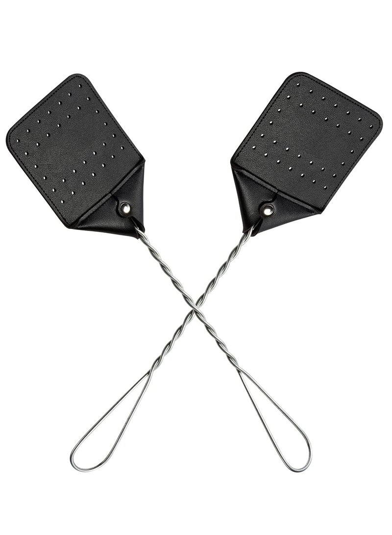 KASTWAVE Sturdy Leather Fly Swatter - 17.5” Heavy Duty Flyswatter with Durable Metal Handle, Rustic Bug Swatter for Flies, Bees, and More - Black(2 Pack) - Image 1