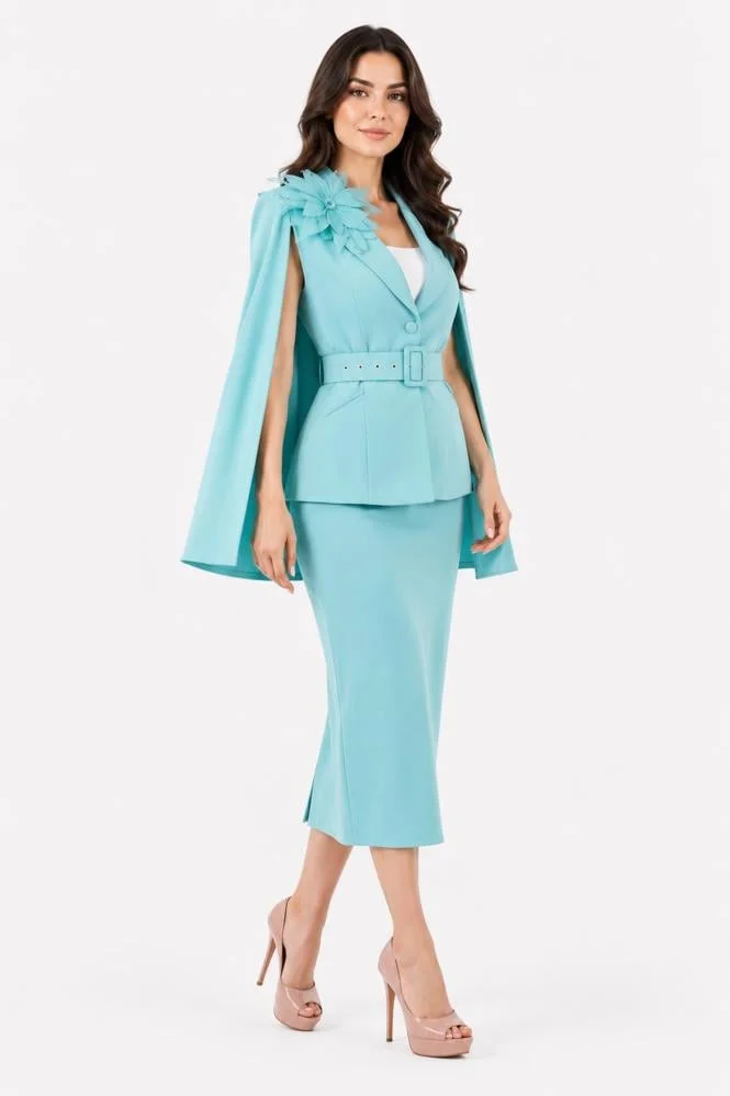 Opera Fashion Tiffany Jacket and Plain Skirt Set with Shoulder Rose