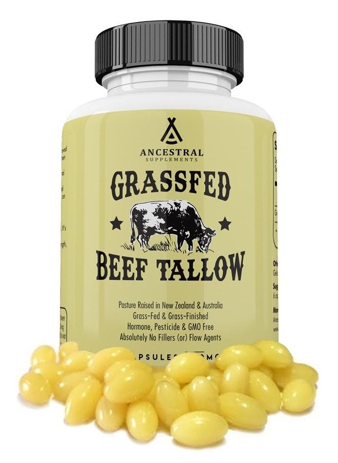 Ancestral Supplements - Grass Fed Beef Tallow Capsules, 3000mg, Nourishing Kidney Fat Supplement Supports Bones, Teeth, Gums and Skin, Inflammatory, Immune and Overall Health, Non-GMO, 180 Capsules - Image 1