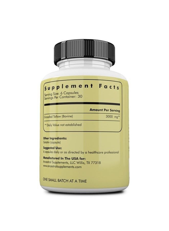 Ancestral Supplements - Grass Fed Beef Tallow Capsules, 3000mg, Nourishing Kidney Fat Supplement Supports Bones, Teeth, Gums and Skin, Inflammatory, Immune and Overall Health, Non-GMO, 180 Capsules - Image 1