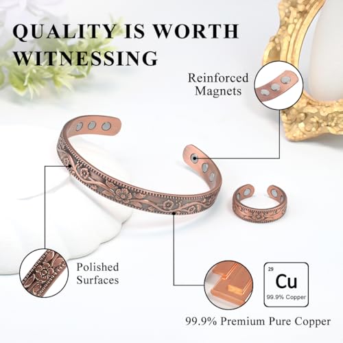 Vicmag Copper Magnetic Bracelet for Women and Men Ultra Strength Magnets 99.9% Pure Copper Strong Magnets Jewelry Gift Adjustable Length(Flower) - Image 5