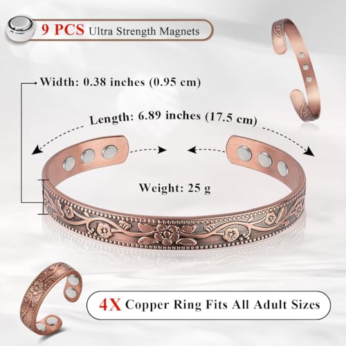 Vicmag Copper Magnetic Bracelet for Women and Men Ultra Strength Magnets 99.9% Pure Copper Strong Magnets Jewelry Gift Adjustable Length(Flower) - Image 4