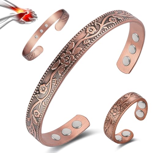 Vicmag Copper Magnetic Bracelet for Women and Men Ultra Strength Magnets 99.9% Pure Copper Strong Magnets Jewelry Gift Adjustable Length(Flower) - Image 1