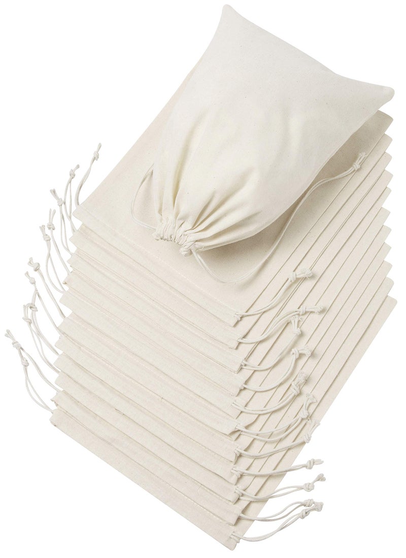 DR 100 Percent Cotton Muslin Drawstring Bags 12Pack For Storage Pantry Gifts 9 x 12 inch 12 pack Beige