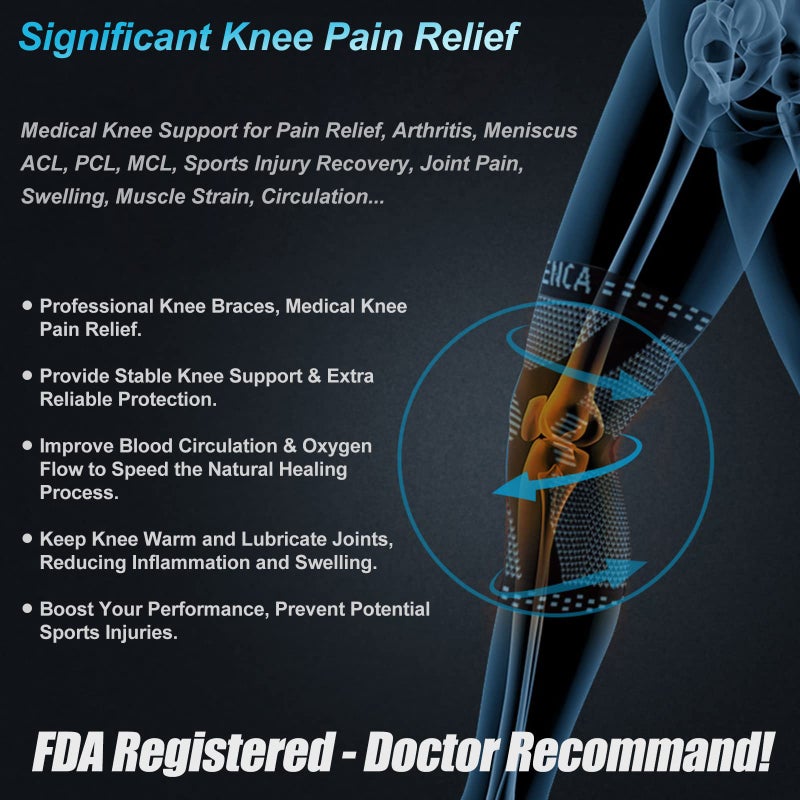 نينكا دعامة نينسا الاحترافية للركبة للنساء/الرجال دعم الركبة مع وسادة الرضفة والمثبتات الجانبية ضغط الركبة لركبة المفاصل الغضروف المفصلي المسيل للدموع ACL PCL Runner - - Image 4