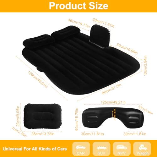 QDH Car Air Mattress Portable Car Bed Back Seat Camping Bed Inflatable Dog Bed for Car Universal SUV Camping Mattress with Car Air Pump 2 Pillows (Black) - Image 4