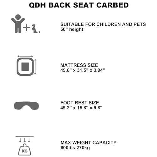 QDH Car Air Mattress Portable Car Bed Back Seat Camping Bed Inflatable Dog Bed for Car Universal SUV Camping Mattress with Car Air Pump 2 Pillows (Black) - Image 3