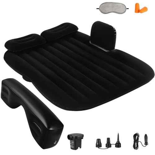 QDH Car Air Mattress Portable Car Bed Back Seat Camping Bed Inflatable Dog Bed for Car Universal SUV Camping Mattress with Car Air Pump 2 Pillows (Black) - Image 1