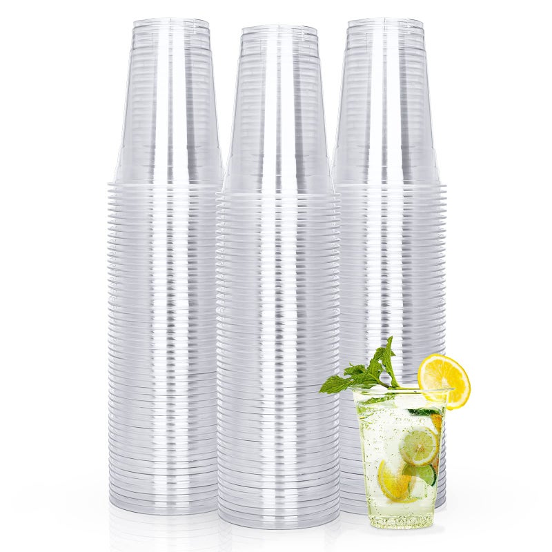 TashiBox 12oz  150 Cups Plastic Coffee Cups Clear Disposable Cups for Teasmoothies Sodas and Mixed Drinks
