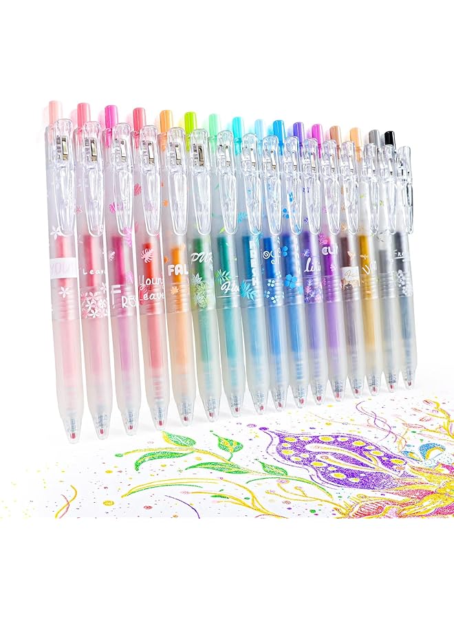 إيروريكس أقلام جل لامعة قابلة للسحب مكونة من 16 لونًا، أقلام جل لامعة برأس رفيع 0.7 مم، أقلام ملونة لتدوين اليوميات ورسم المجلات والكتب والأدوات الفنية المدرسية - Image 1