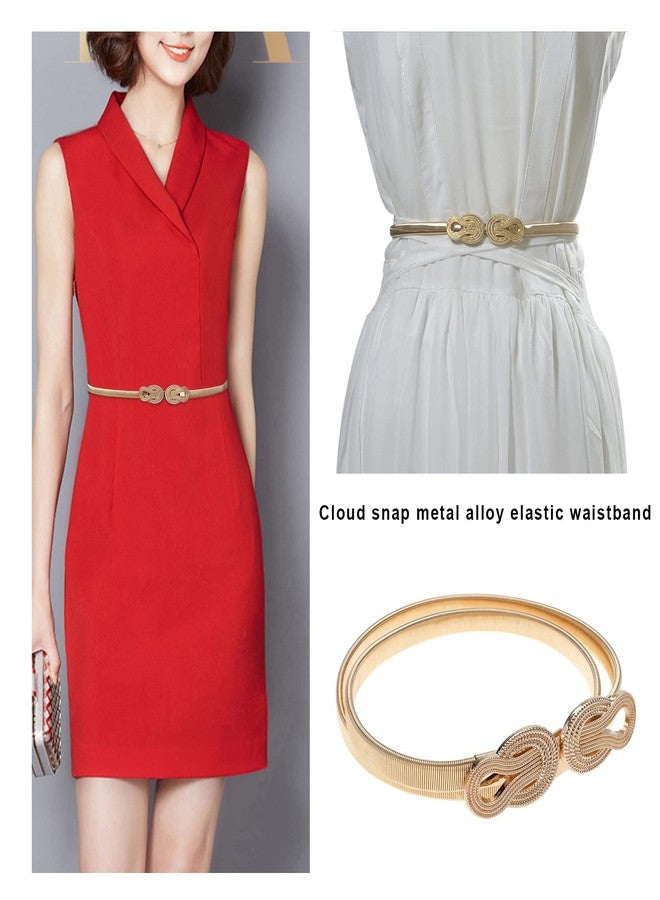 كريت آيديا حزامان رفيعان مطاطيان للنساء، قابلان للتعديل، مصنوعان من المعدن، مزودان بإبزيم متشابك، مناسبان لمقاسات الخصر من 68 إلى 90 سم، متوفران باللونين الذهبي والفضي. - Image 2