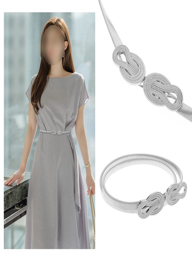 كريت آيديا حزامان رفيعان مطاطيان للنساء، قابلان للتعديل، مصنوعان من المعدن، مزودان بإبزيم متشابك، مناسبان لمقاسات الخصر من 68 إلى 90 سم، متوفران باللونين الذهبي والفضي. - Image 3