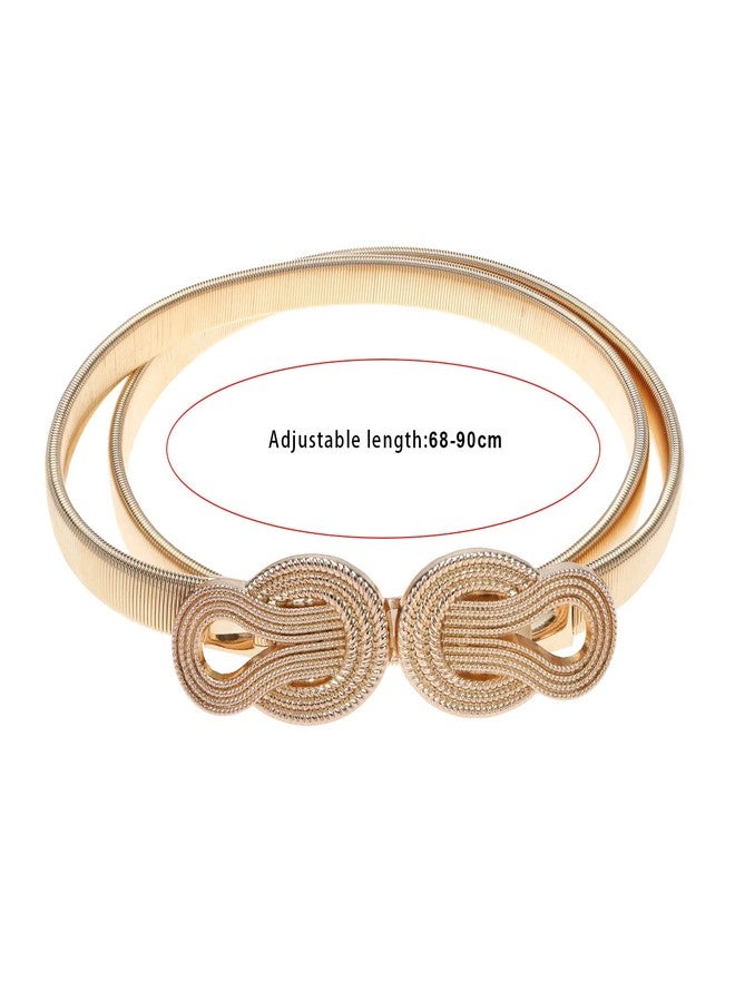 كريت آيديا حزامان رفيعان مطاطيان للنساء، قابلان للتعديل، مصنوعان من المعدن، مزودان بإبزيم متشابك، مناسبان لمقاسات الخصر من 68 إلى 90 سم، متوفران باللونين الذهبي والفضي. - Image 4