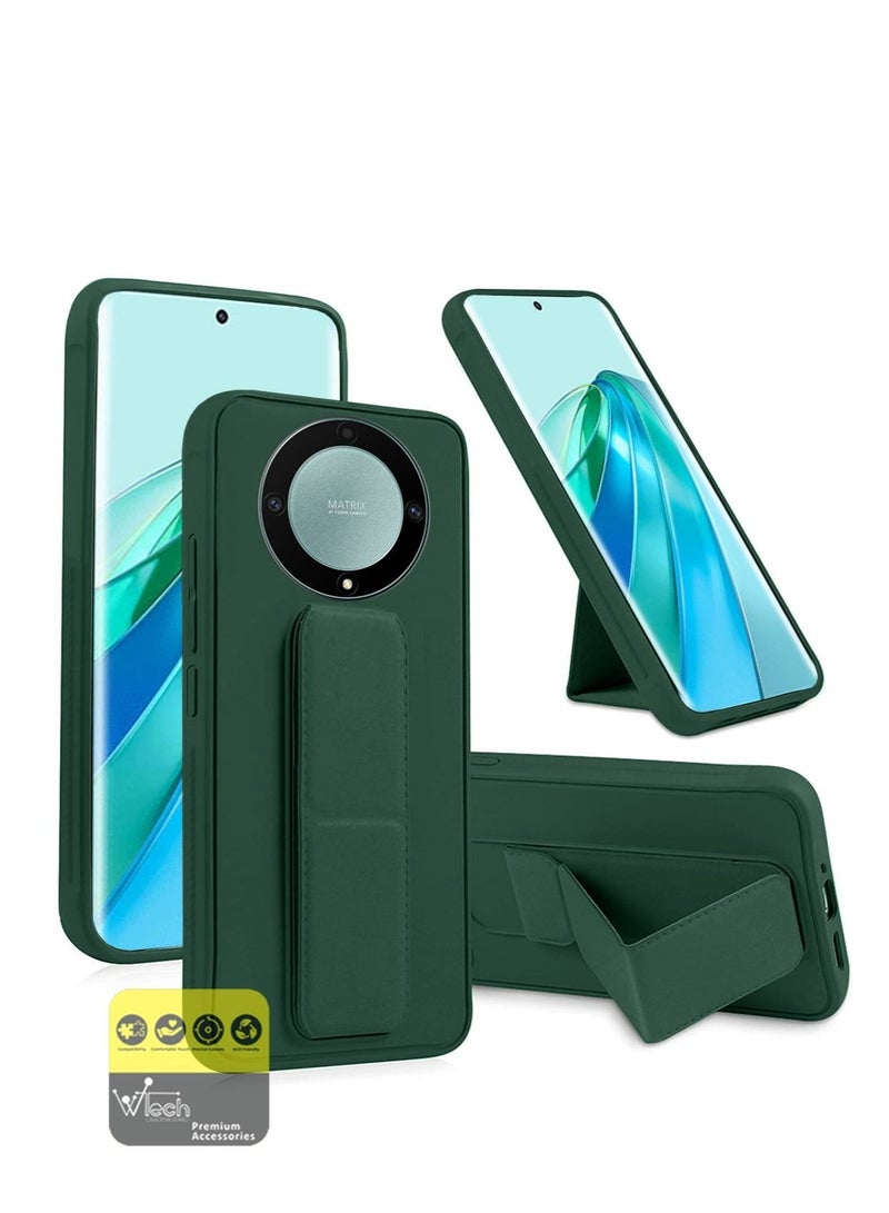 دبليو تيك غطاء جراب قبضة اليد قابل للطي بمسند مغناطيسي وشريط معصم قبضة الإصبع مع مكواة مدمجة لهاتف Honor X9a 5G 2023 أخضر داكن - Image 1