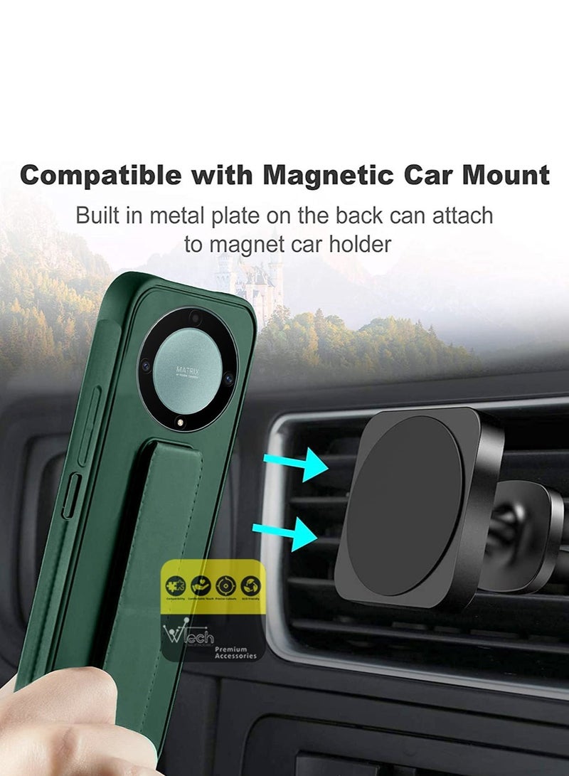 دبليو تيك غطاء جراب قبضة اليد قابل للطي بمسند مغناطيسي وشريط معصم قبضة الإصبع مع مكواة مدمجة لهاتف Honor X9a 5G 2023 أخضر داكن - Image 3