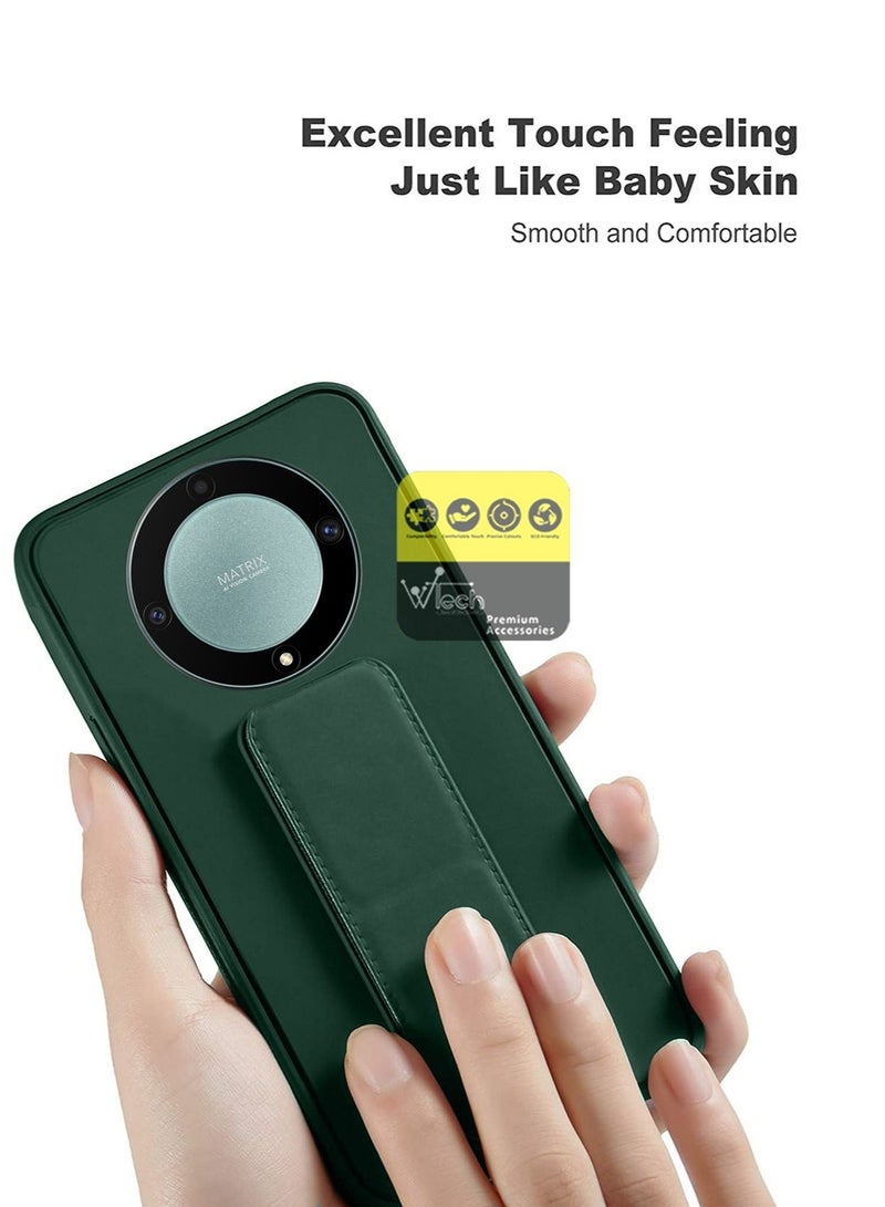 دبليو تيك غطاء جراب قبضة اليد قابل للطي بمسند مغناطيسي وشريط معصم قبضة الإصبع مع مكواة مدمجة لهاتف Honor X9a 5G 2023 أخضر داكن - Image 4