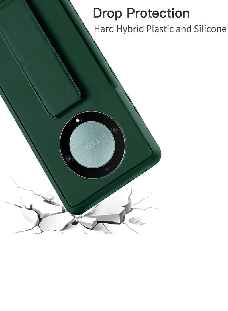 دبليو تيك غطاء جراب قبضة اليد قابل للطي بمسند مغناطيسي وشريط معصم قبضة الإصبع مع مكواة مدمجة لهاتف Honor X9a 5G 2023 أخضر داكن - Image 5