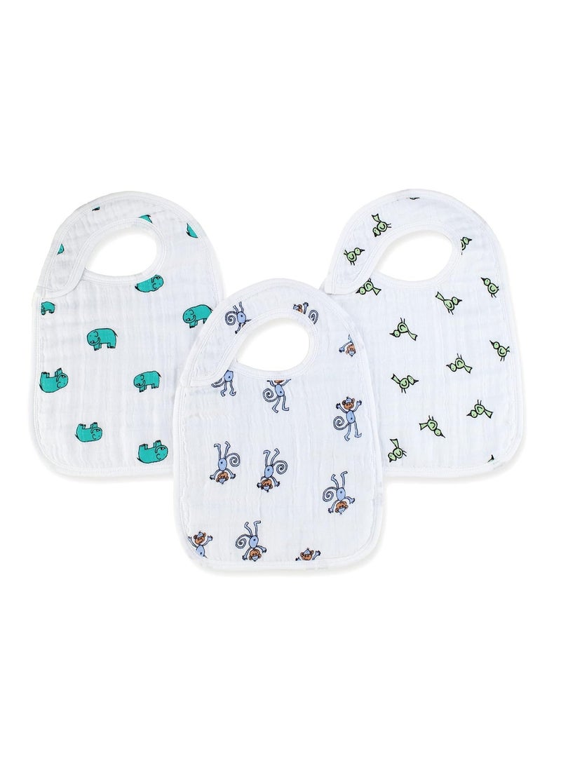Aden + Anais - 3pc-Set - Cotton Muslin Snap Bibs - Jungle Jam - Image 2