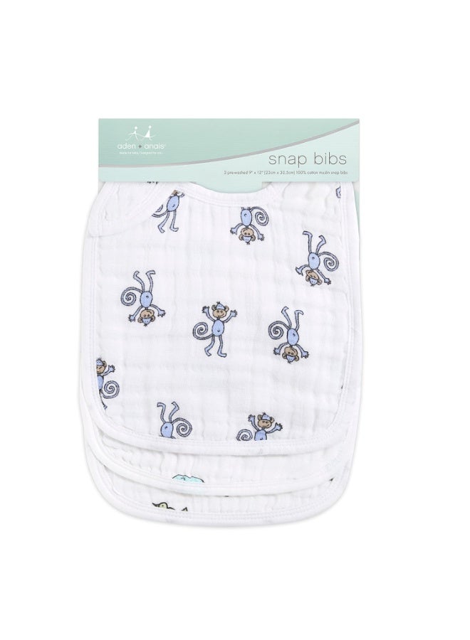 Aden + Anais - 3pc-Set - Cotton Muslin Snap Bibs - Jungle Jam - Image 1