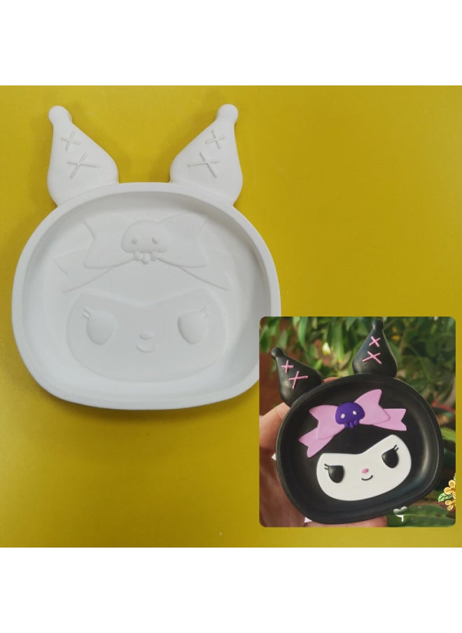 xozgdovg Liou Kulomi Gypsum Relief Painting Pendant Children's Handmade DIY Graffiti Doll Cinnamon Dog Aromatherapy Listing-Color:Kuromi Storage Tray-white Embryo  - Image 1