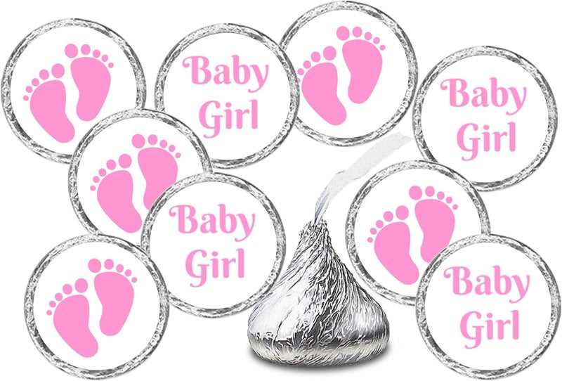 RokAPary 324 Baby Girl Pink Footprints Kisses Labels for Baby Shower Party Favors Stickers Wrappers Decorations Made in USA - Image 1