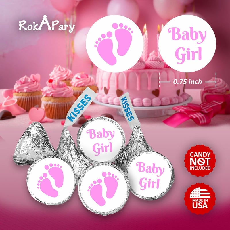 RokAPary 324 Baby Girl Pink Footprints Kisses Labels for Baby Shower Party Favors Stickers Wrappers Decorations Made in USA - Image 5