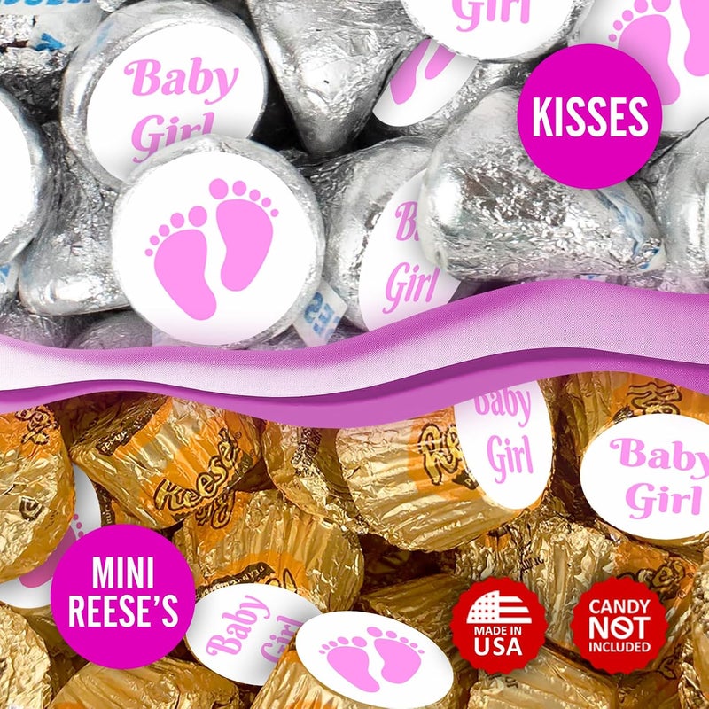 RokAPary 324 Baby Girl Pink Footprints Kisses Labels for Baby Shower Party Favors Stickers Wrappers Decorations Made in USA - Image 4