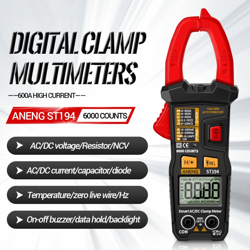 ANENG ST194 6000 Counts Digital Clamp Meter True RMS Current Tester NCV Universal Meter DC/AC Voltmeter AC/DC Amp Meter Clamp-type Multimeter Automatic Integrated Smart Clamp Current Meter Tester - Image 5