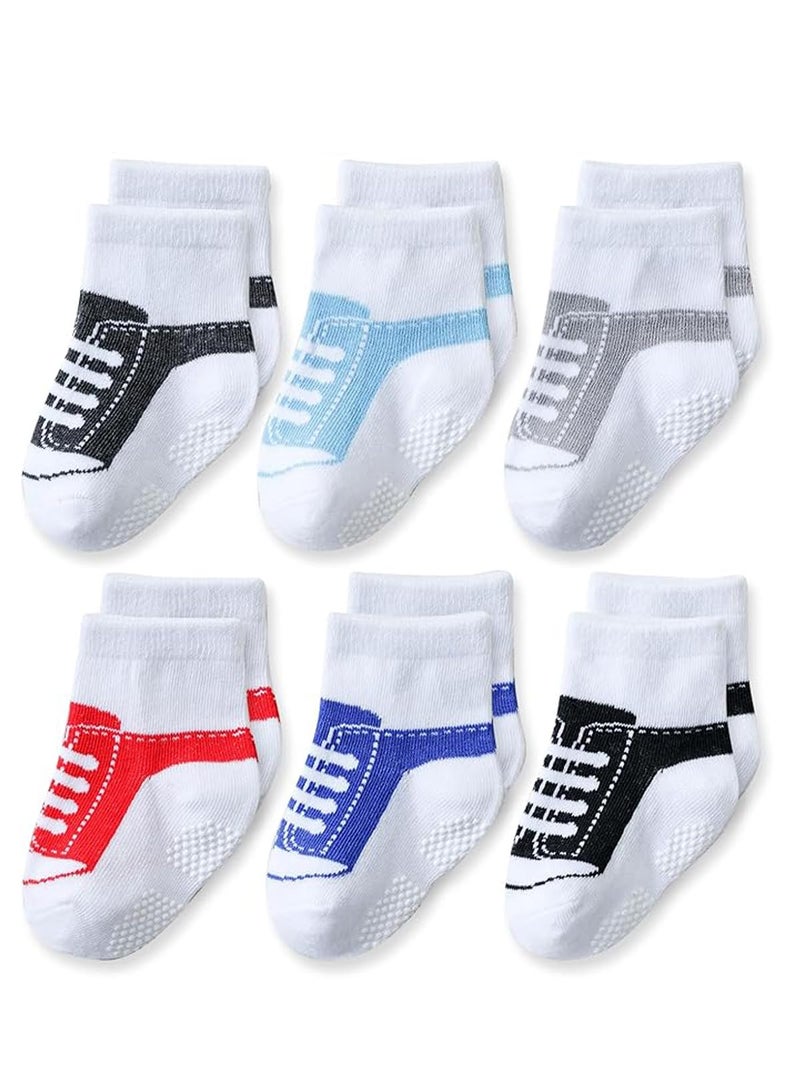 EPEIUS Baby Girls Non-Slip Socks Like Shoes Newborn Baby Grippy Socks Anti Slip Booties 0-6 Months Shoelace_2 6 Pack