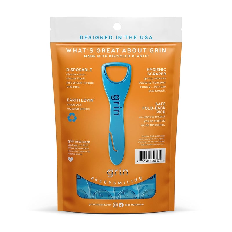 GRIN Tongue Cleaner 32 Count Disposable Tongue Cleaner Hygienic Scraper Recycled Plastic Clean Tongue Promote Fresh Breath Includes Safe Fold Back Tooth Pick - Image 2
