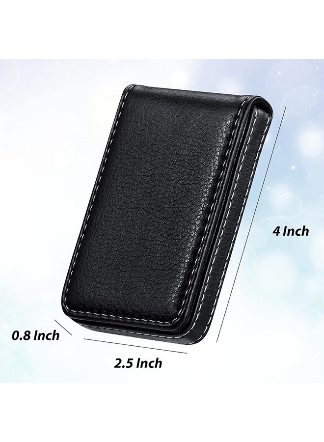 Quantum 2 PCS Business Card Holder, PU Leather Business Card Case, Pocket Name Card Holder with Magnetic Shut Credit ID Case (Black) - Image 2