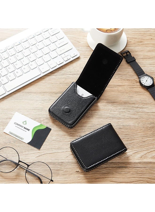 Quantum 2 PCS Business Card Holder, PU Leather Business Card Case, Pocket Name Card Holder with Magnetic Shut Credit ID Case (Black) - Image 5
