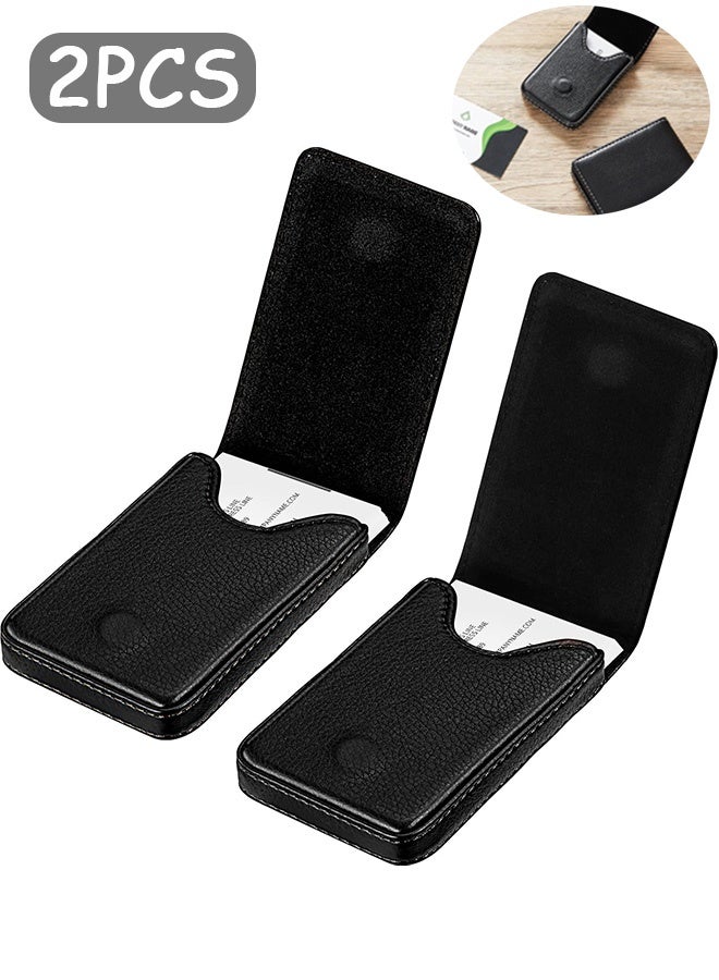 Quantum 2 PCS Business Card Holder, PU Leather Business Card Case, Pocket Name Card Holder with Magnetic Shut Credit ID Case (Black) - Image 1