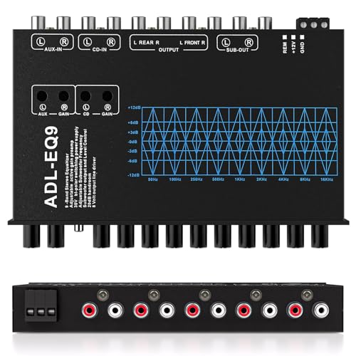 Suacopzar 9 Band Car Audio Equalizer, Car Graphic Equalizer EQ W/Front, Rear +Sub Output, 8V RMS Line Driver, Frequency Adjustable Audio Output for Car, Boat W/CD/AUX Input, White Light Illumination - Image 1
