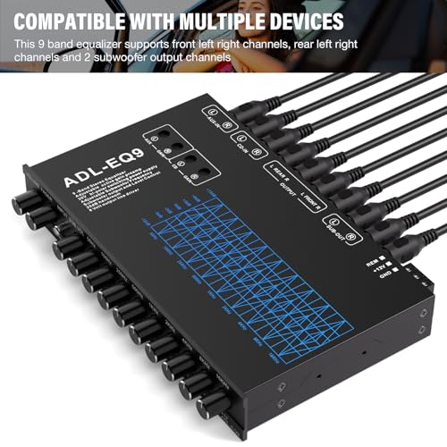 Suacopzar 9 Band Car Audio Equalizer, Car Graphic Equalizer EQ W/Front, Rear +Sub Output, 8V RMS Line Driver, Frequency Adjustable Audio Output for Car, Boat W/CD/AUX Input, White Light Illumination - Image 4