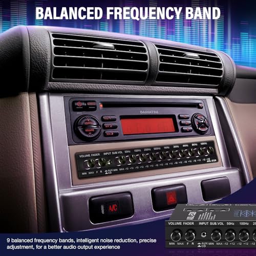 Suacopzar 9 Band Car Audio Equalizer, Car Graphic Equalizer EQ W/Front, Rear +Sub Output, 8V RMS Line Driver, Frequency Adjustable Audio Output for Car, Boat W/CD/AUX Input, White Light Illumination - Image 5
